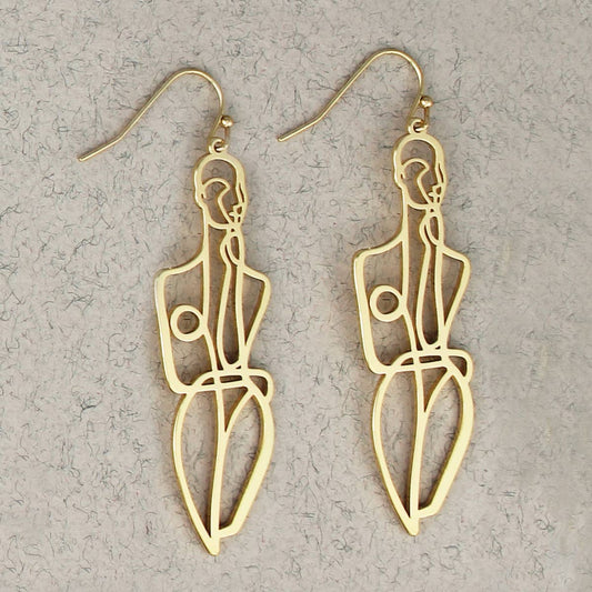 Abstract Nude Gold Figure Earrings