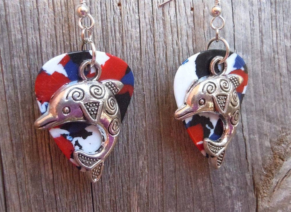 Dolphin Charm Guitar Pick Earrings