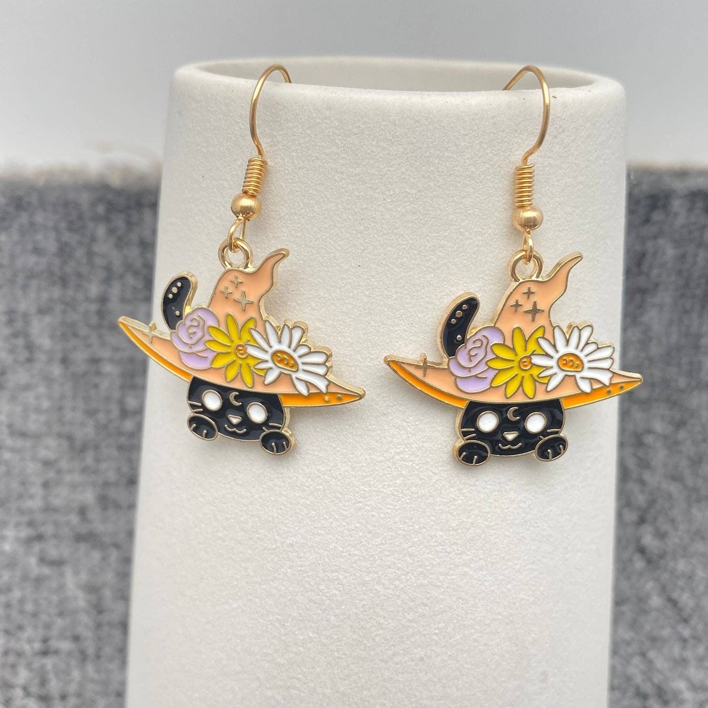 Multi Style Enamel Flower & Magic Cat Dangle Earrings