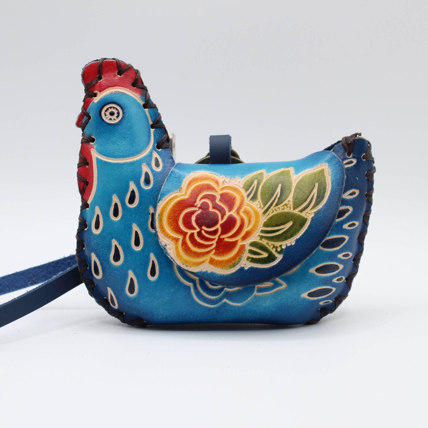Leather chicken Hen coin purse  blue