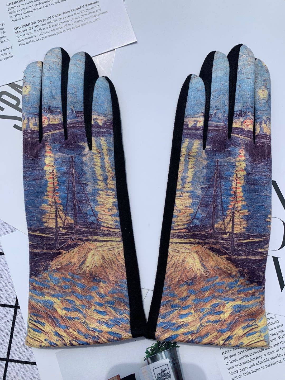 Trendy Oil Painting Motif Warm Gloves