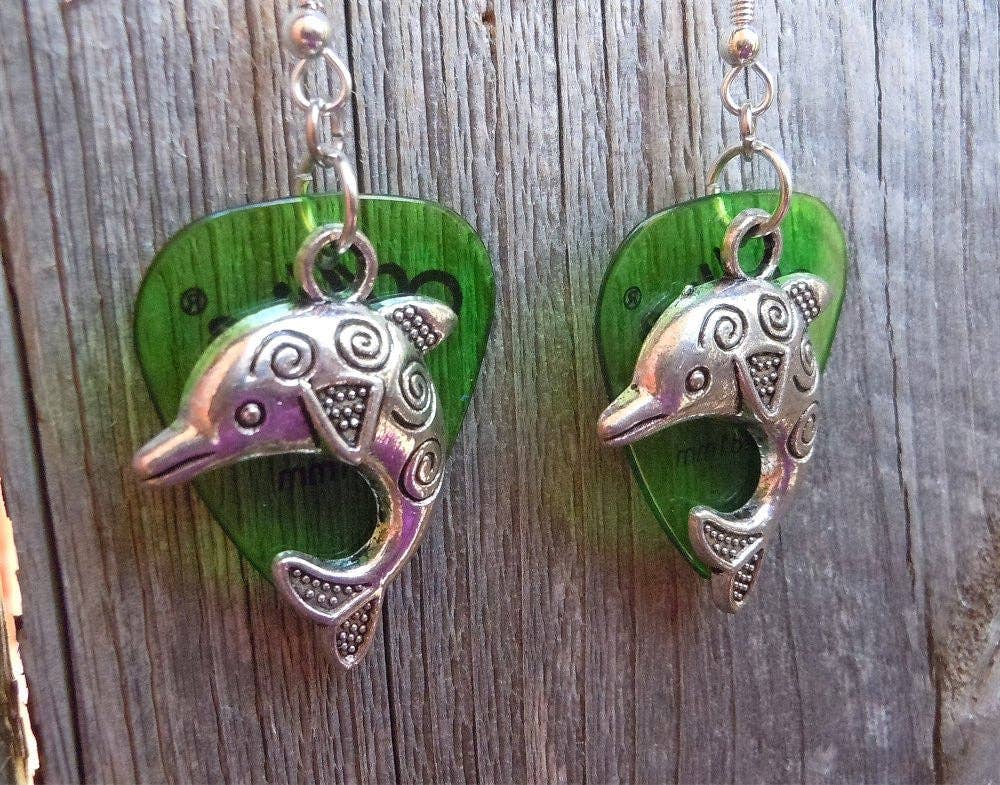 Dolphin Charm Guitar Pick Earrings