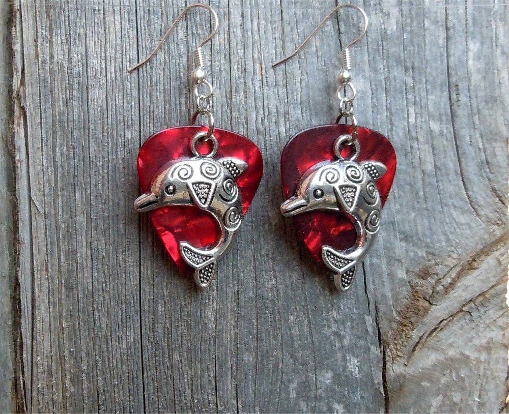 Dolphin Charm Guitar Pick Earrings