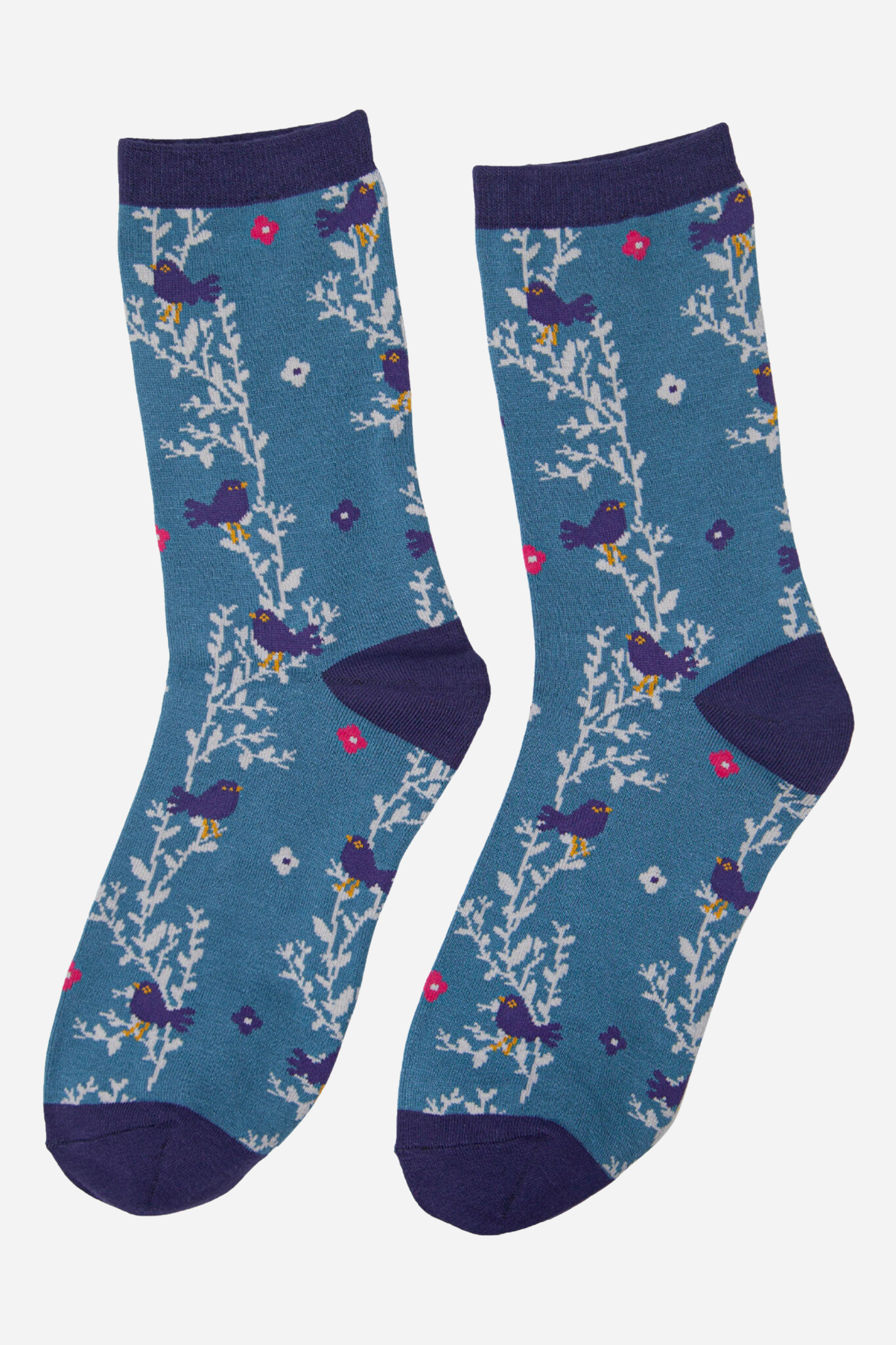 Women's Blackbird Vine Floral Print Ankle Socks Blue