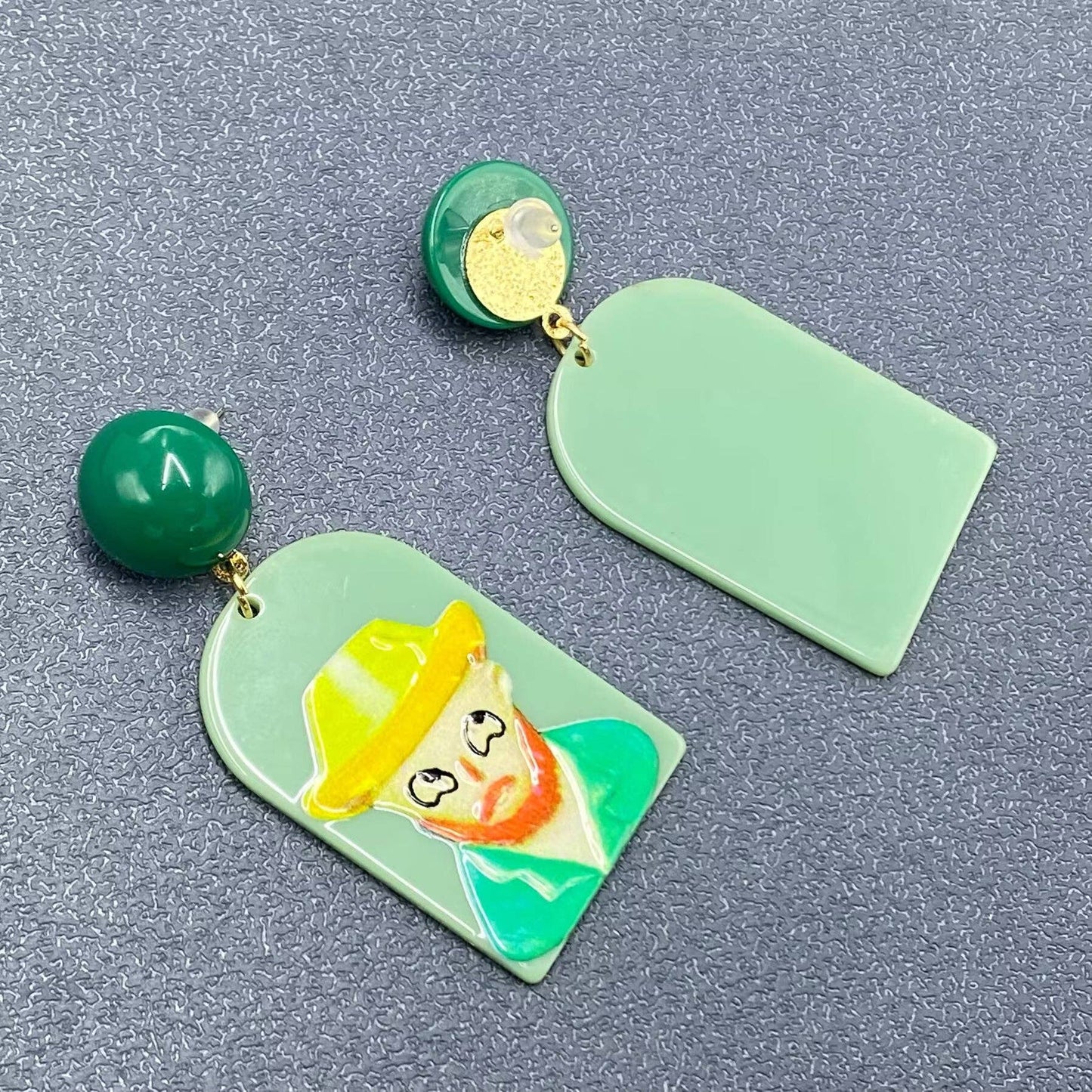 Funny Oil Painting Style Figure Dangle Earrings