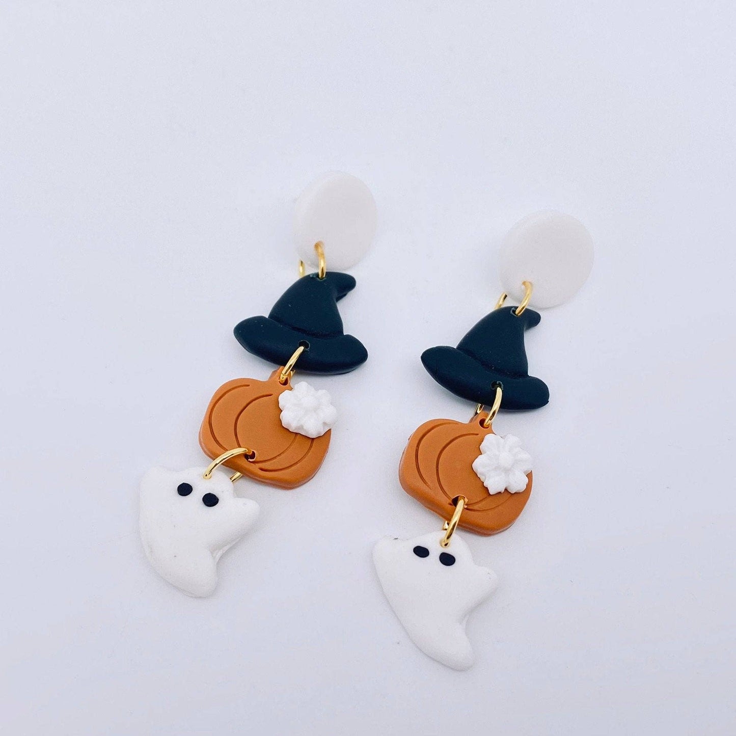 Halloween Hat Pumpkin Ghost  Clay Post Earrings