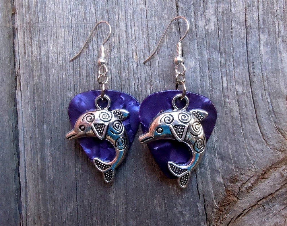 Dolphin Charm Guitar Pick Earrings