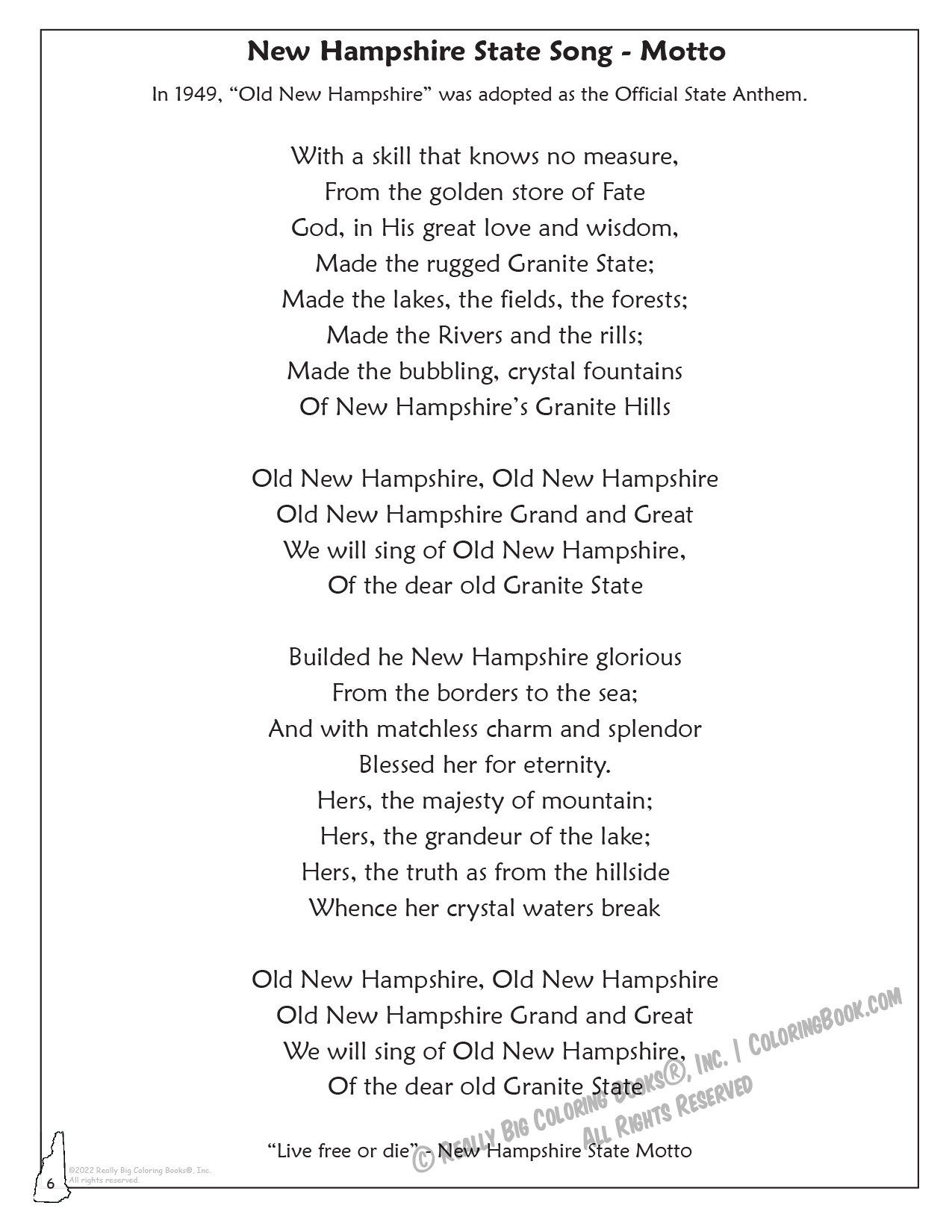New Hampshire State Coloring Book 8.5 x 11