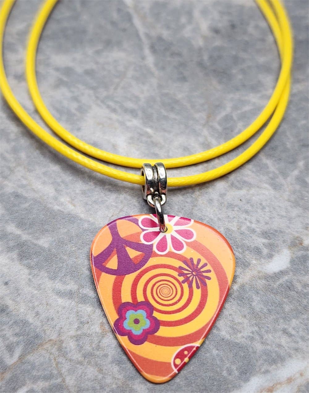 Peace Sign and Flower Power Guitar Pick Necklace