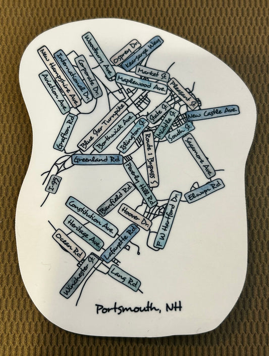 Portsmouth, NH Street Names Map Sticker