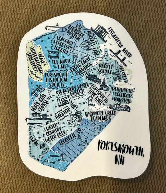 Portsmouth, NH Hand Drawn Map Sticker
