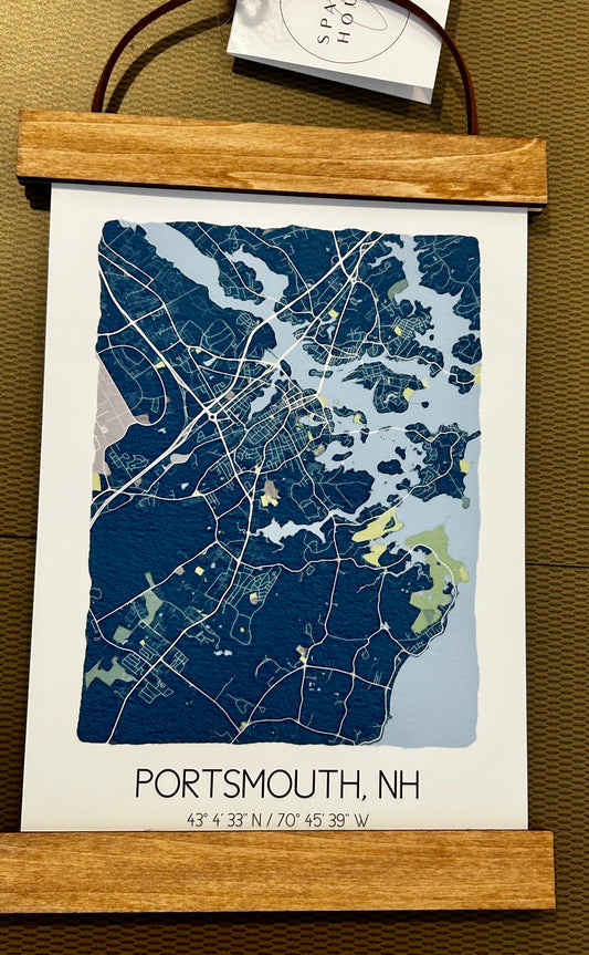 Portsmouth, NH Watercolor  Map - Hanging Poster Frame 5X7
