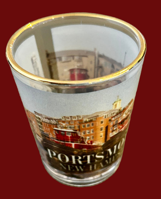 Portsmouth tugboats Glass Shot Glass with Gold Rim  1.5 oz.