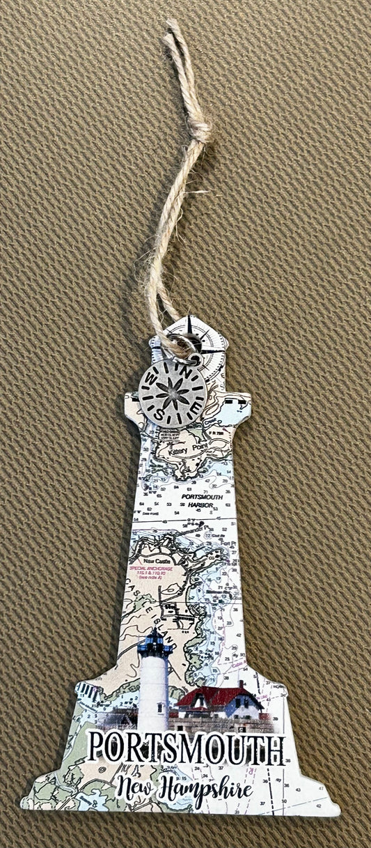 Portsmouth Wood Map Lighthouse Ornament