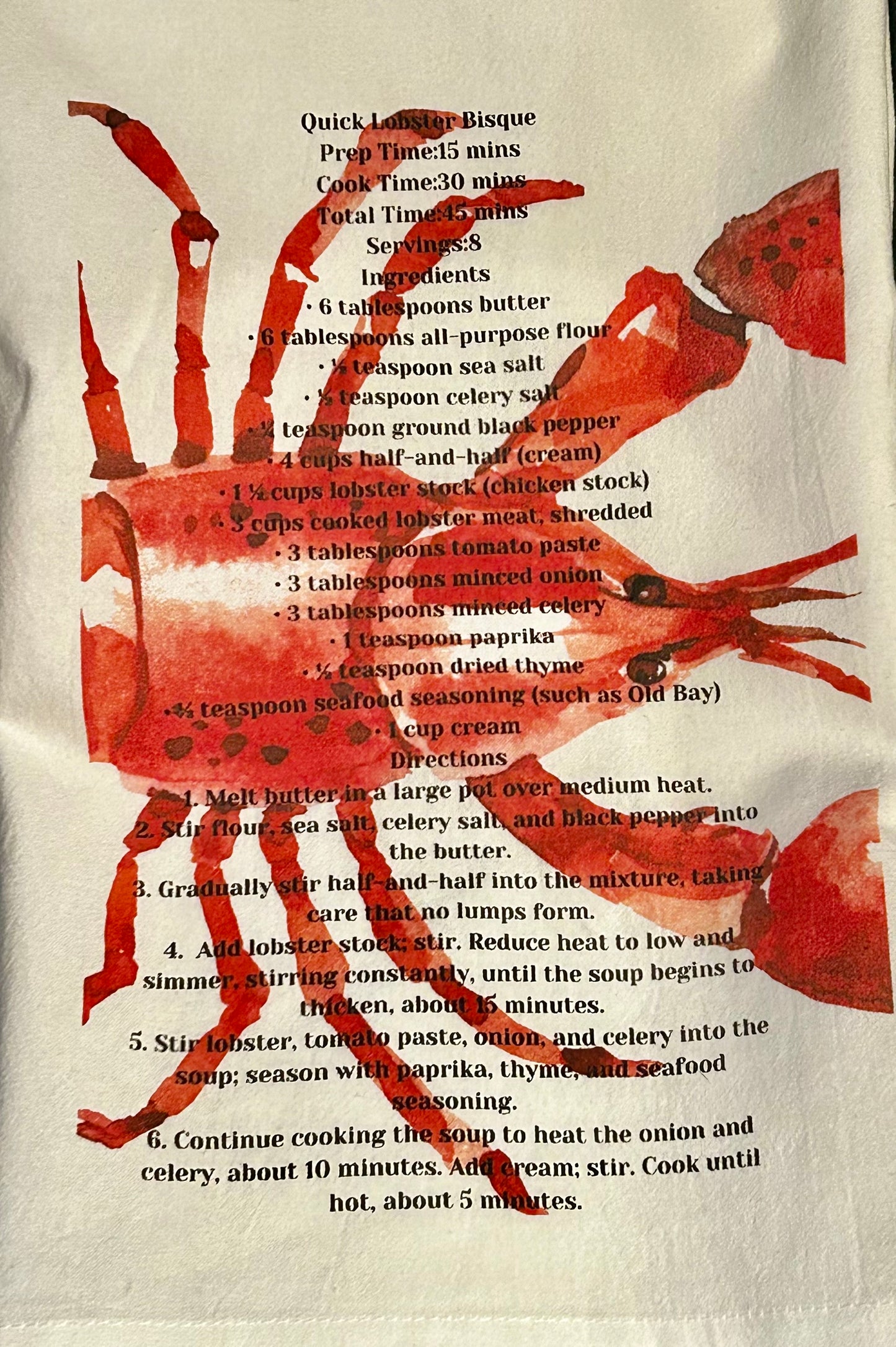 Lobster Bisque Recipe tea towel