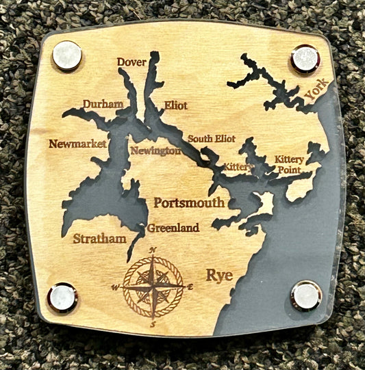 Portsmouth wood and plexiglass map coaster