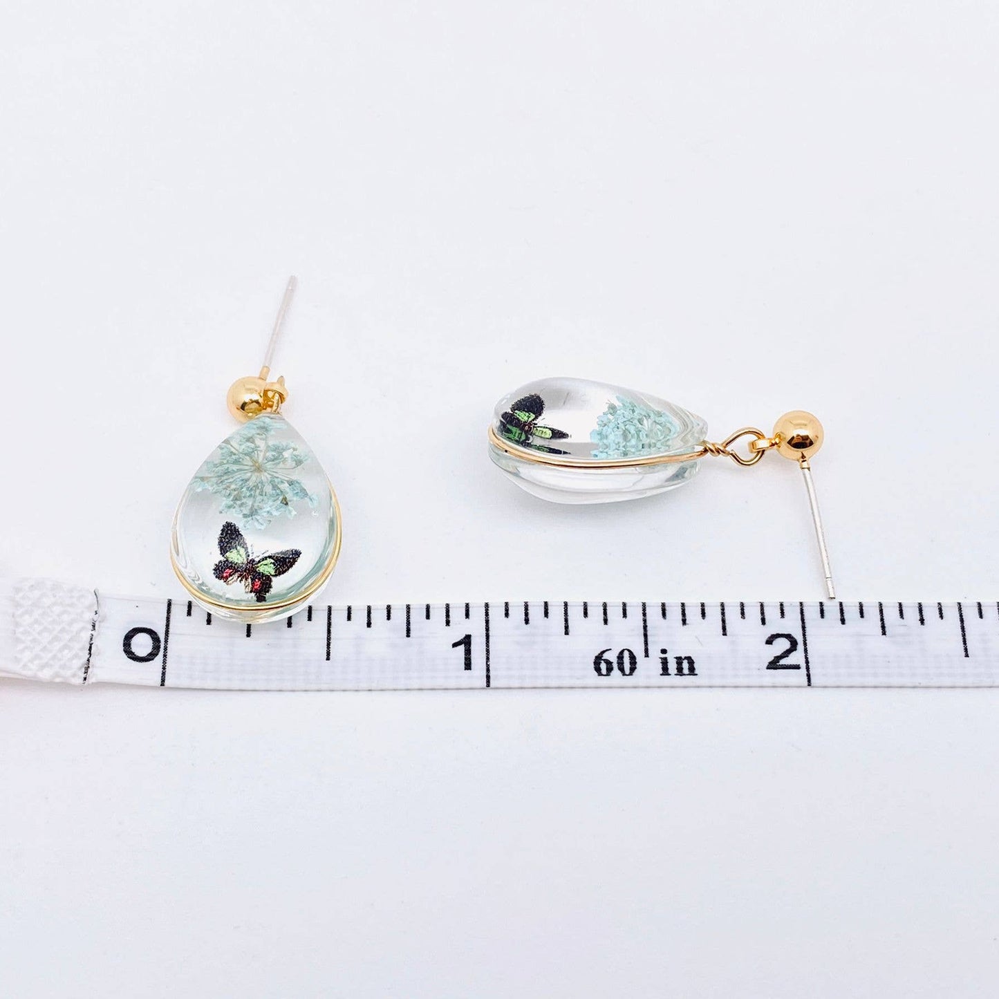 Butterfly Queen Anne's Lace Teardrop Charm Post Earrings