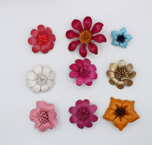 Handmade leather flower assorted pin