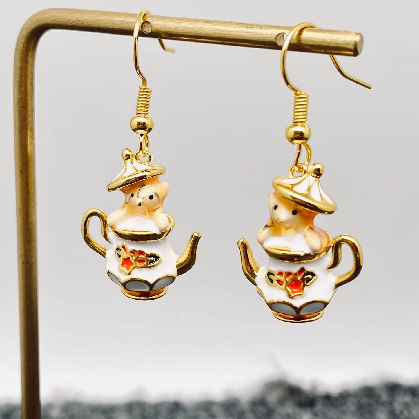 The Chipmunk In The Teacup Creative Enamel Dangle Earrings