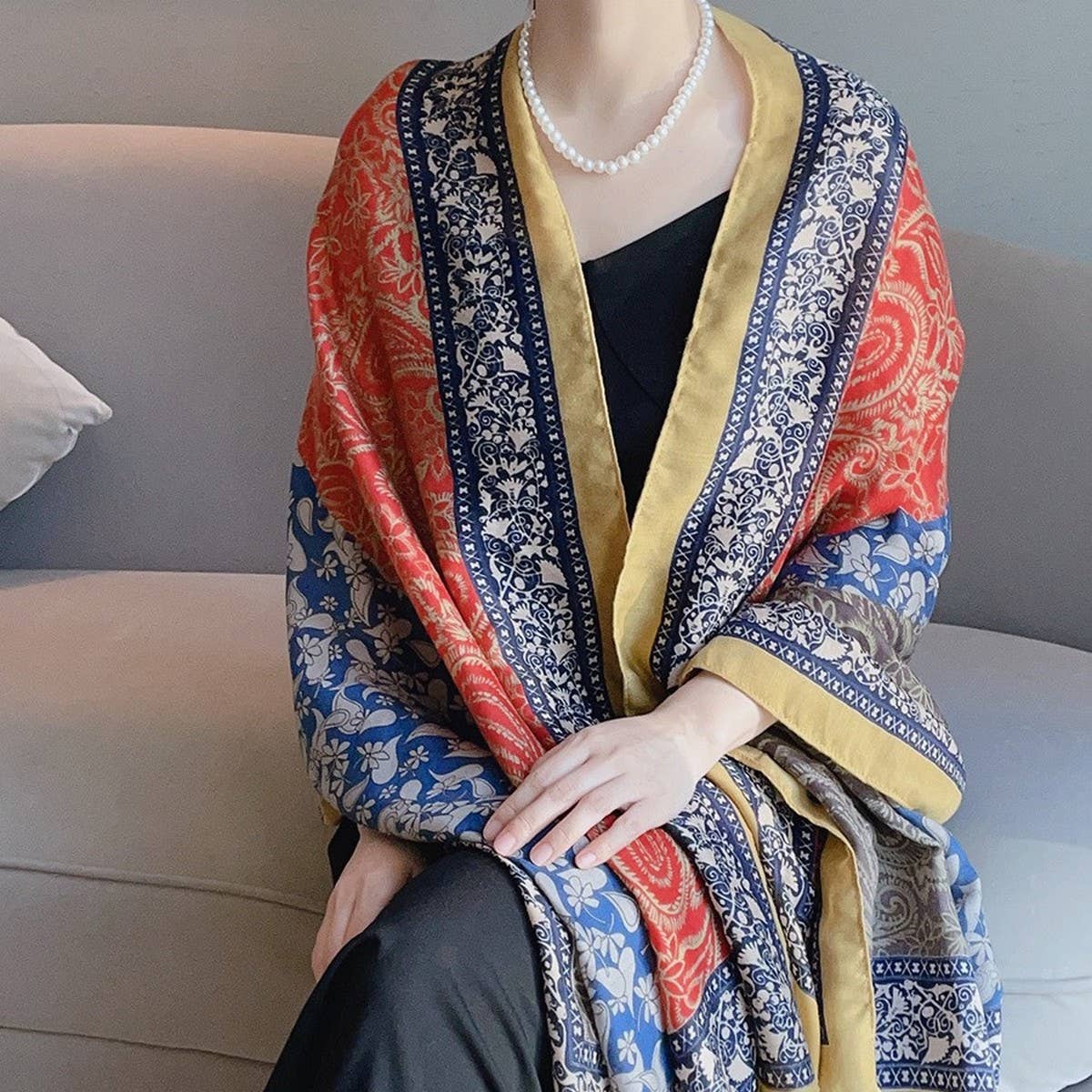 Paisley cotton linen scarf