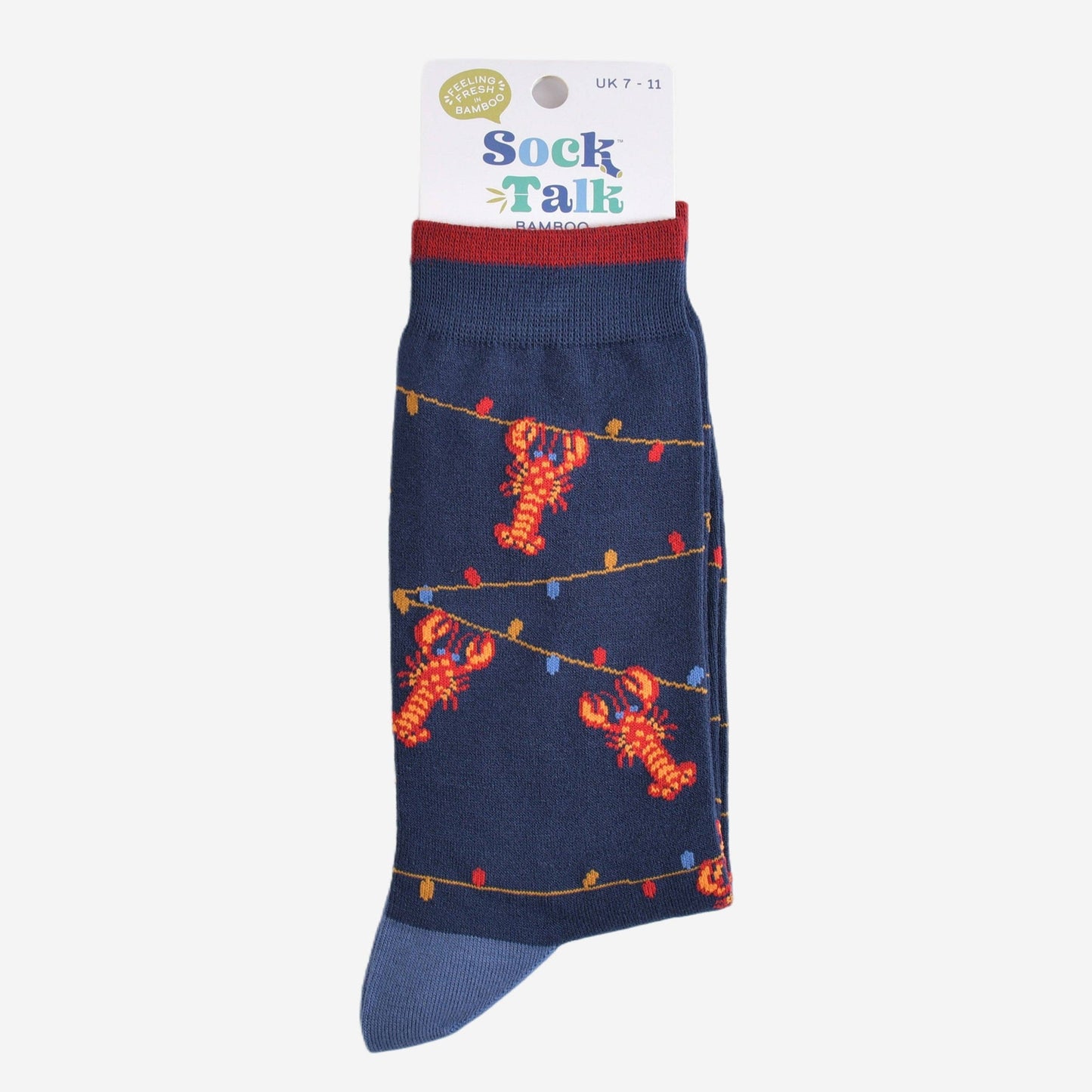 Men's Bamboo Socks - Navy Blue, Lobster Party Lights