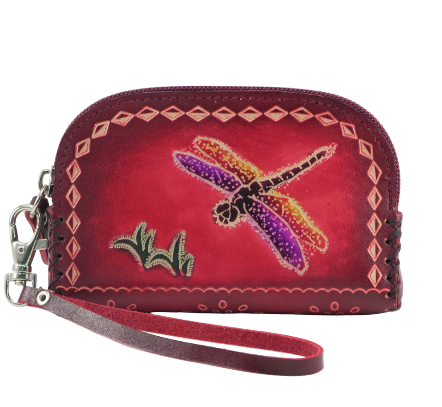Handmade Dragonfly Wristlet leather coin purse wallet