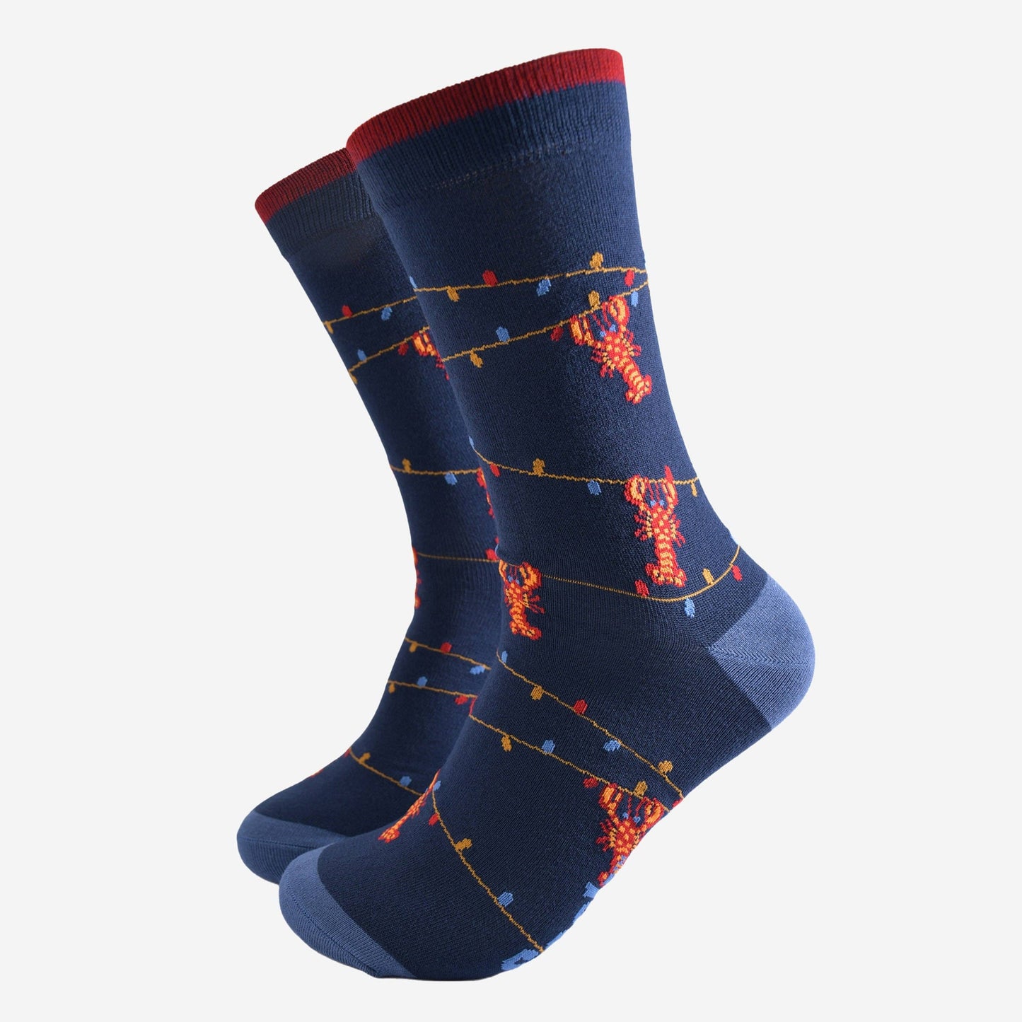 Men's Bamboo Socks - Navy Blue, Lobster Party Lights