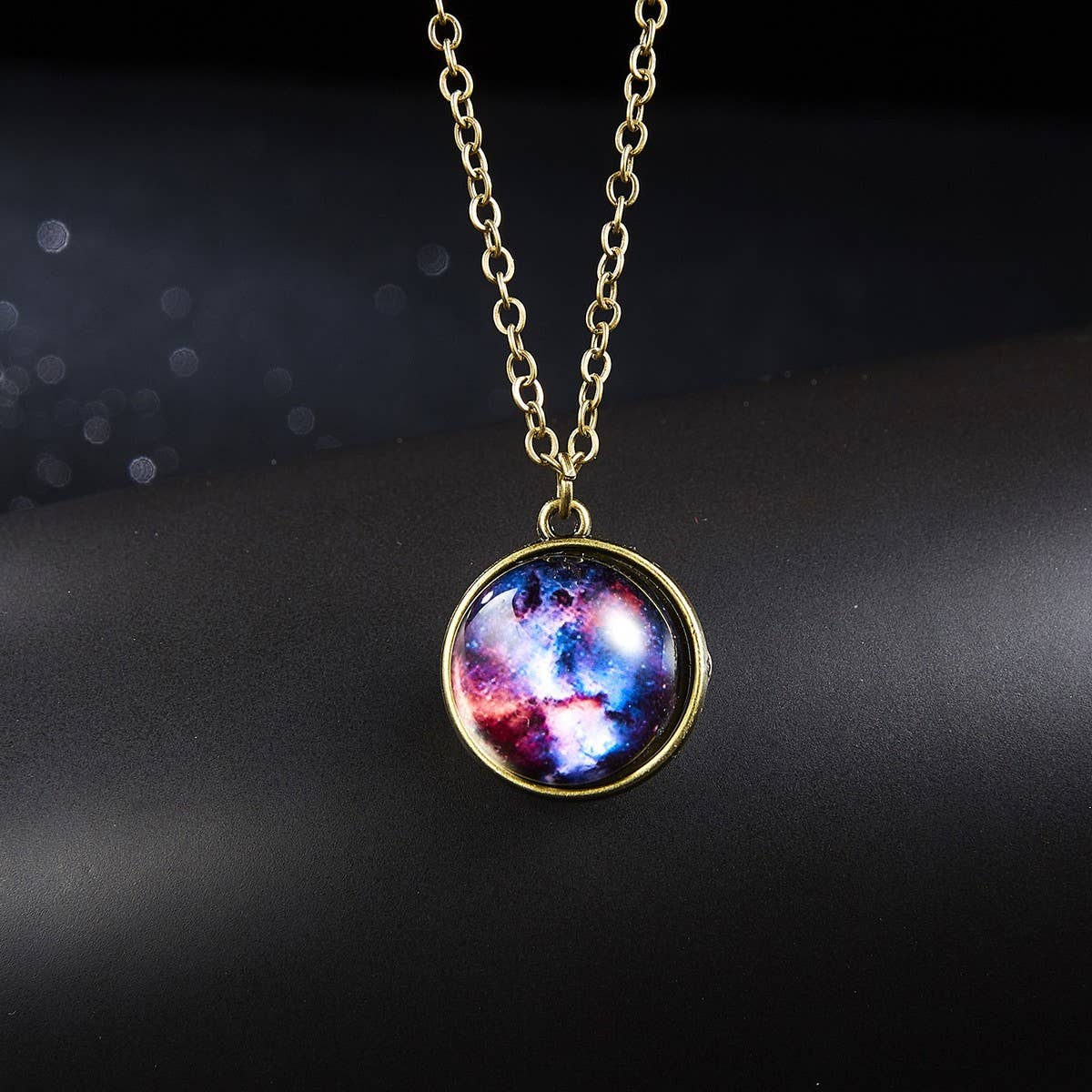 Double sided universe starry night necklace