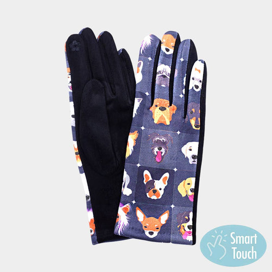 Playful Dog Face Printed Smart Touch Gloves