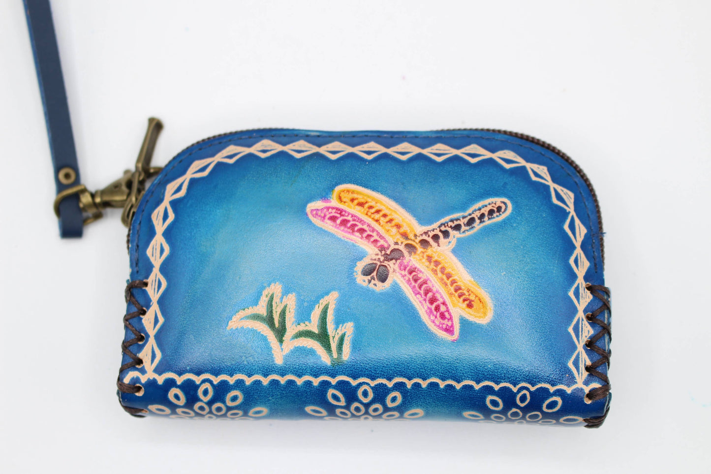 Handmade Dragonfly Wristlet leather coin purse wallet