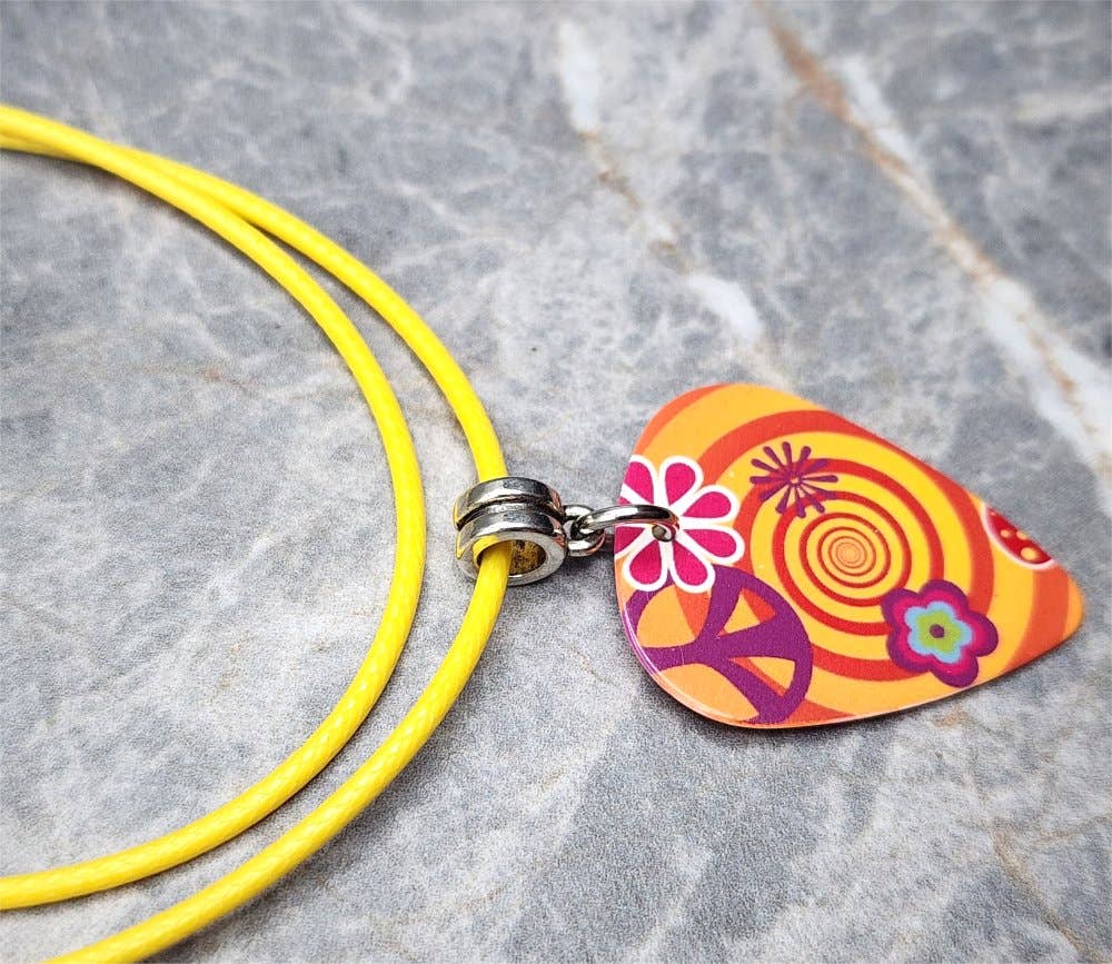 Peace Sign and Flower Power Guitar Pick Necklace