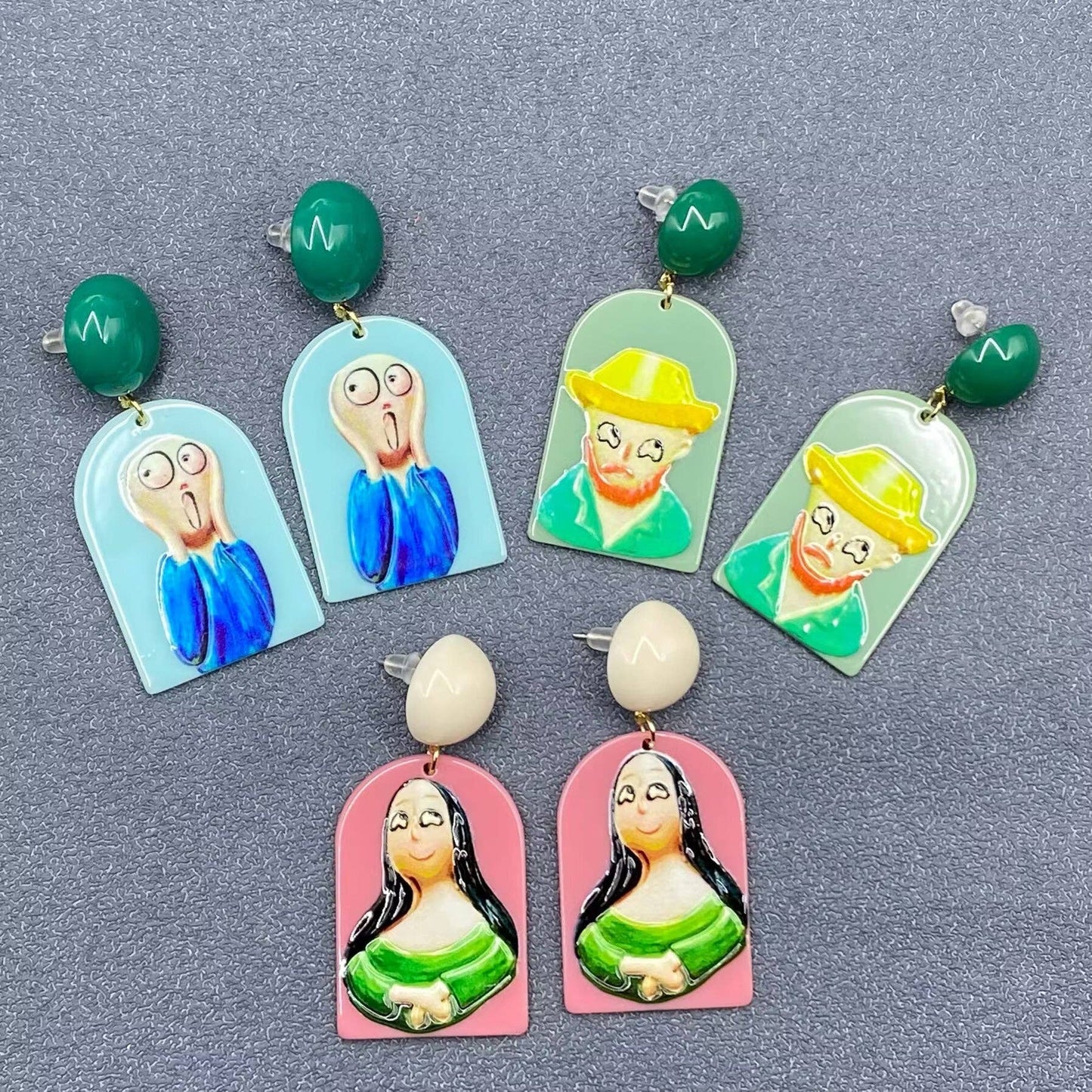 Funny Oil Painting Style Figure Dangle Earrings