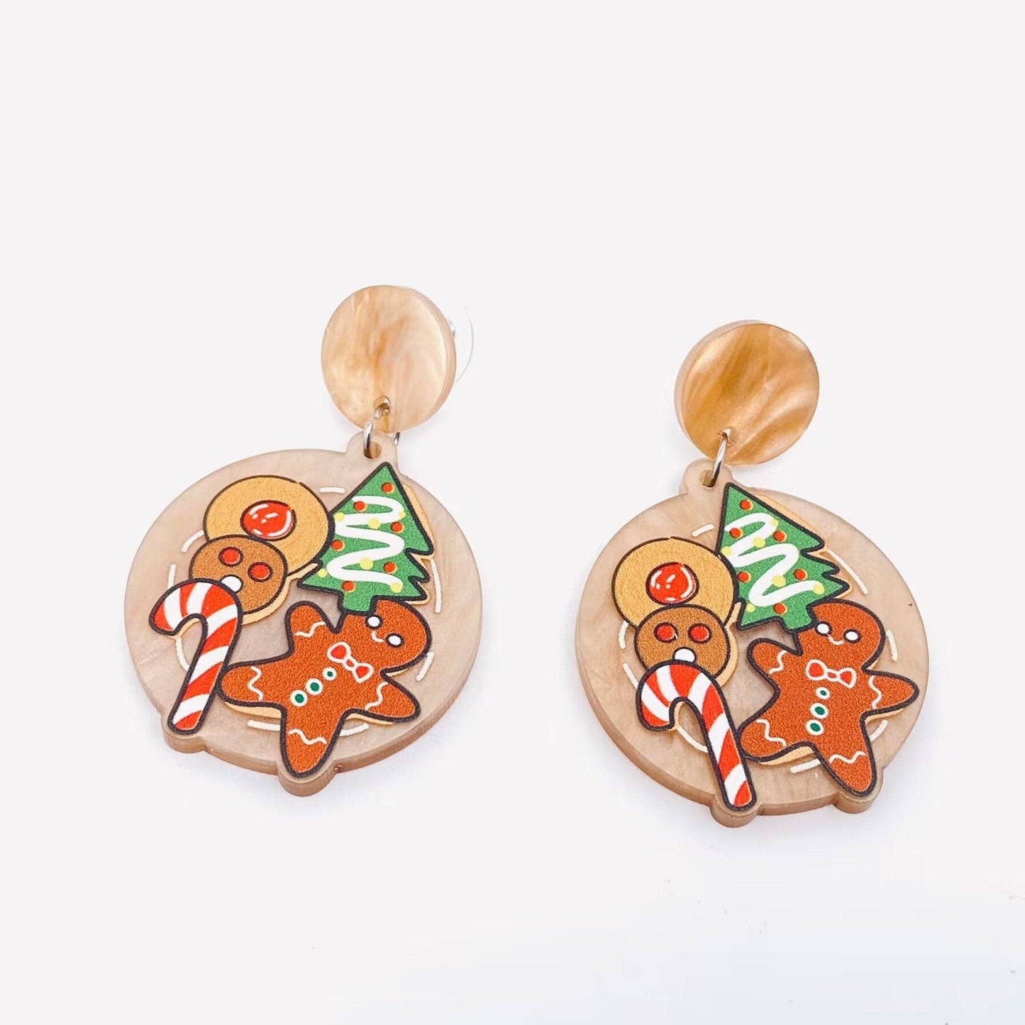 Christmas Tree Gingerbread Man Pattern Post earrings