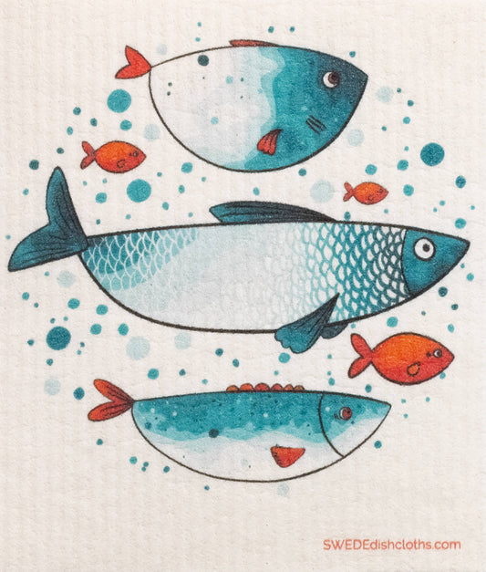 Swedish Dishcloth Blue Fish Family