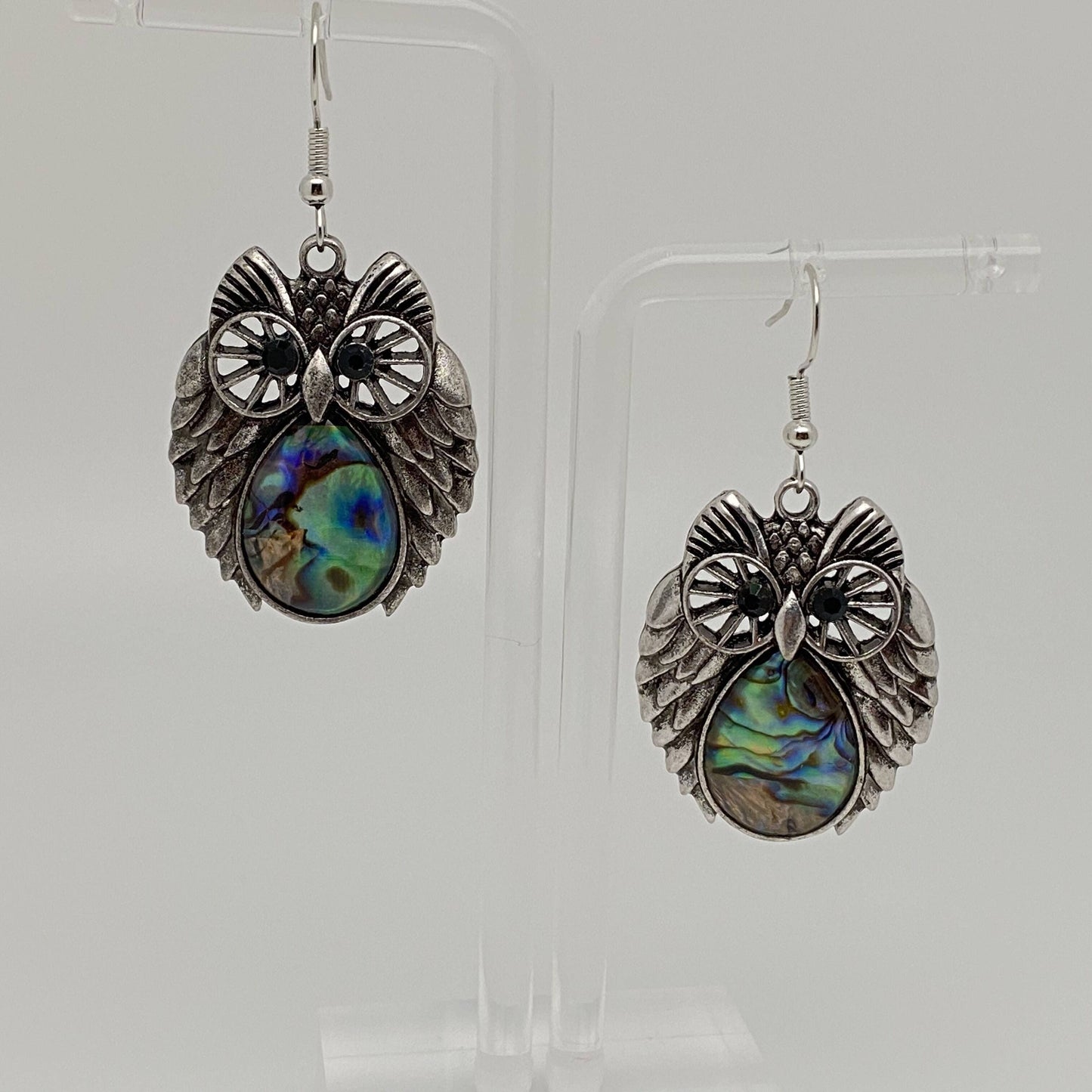 Owl Geometric Abalone Shell Earrings