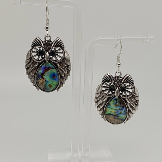 Owl Geometric Abalone Shell Earrings