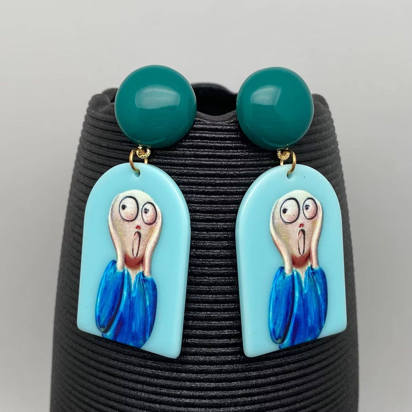 Funny Oil Painting Style Figure Dangle Earrings