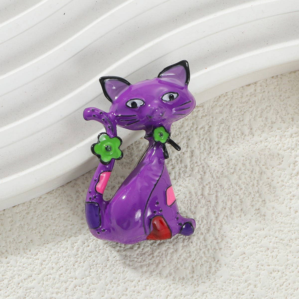 Cat and monkey enamel brooch/pin