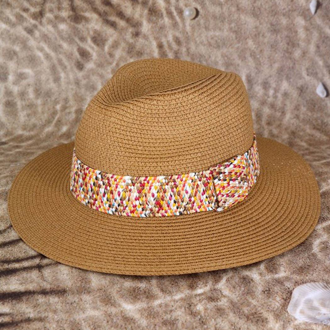 Multi color straw band hat
