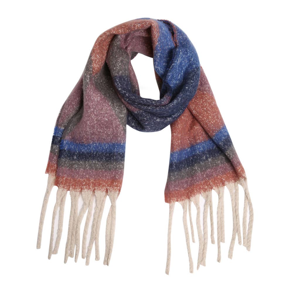 Cozy Chunky Geometric Plaid Oblong Fringe Winter Scarf