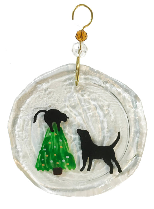 Dog, Cat & Tree Ornament