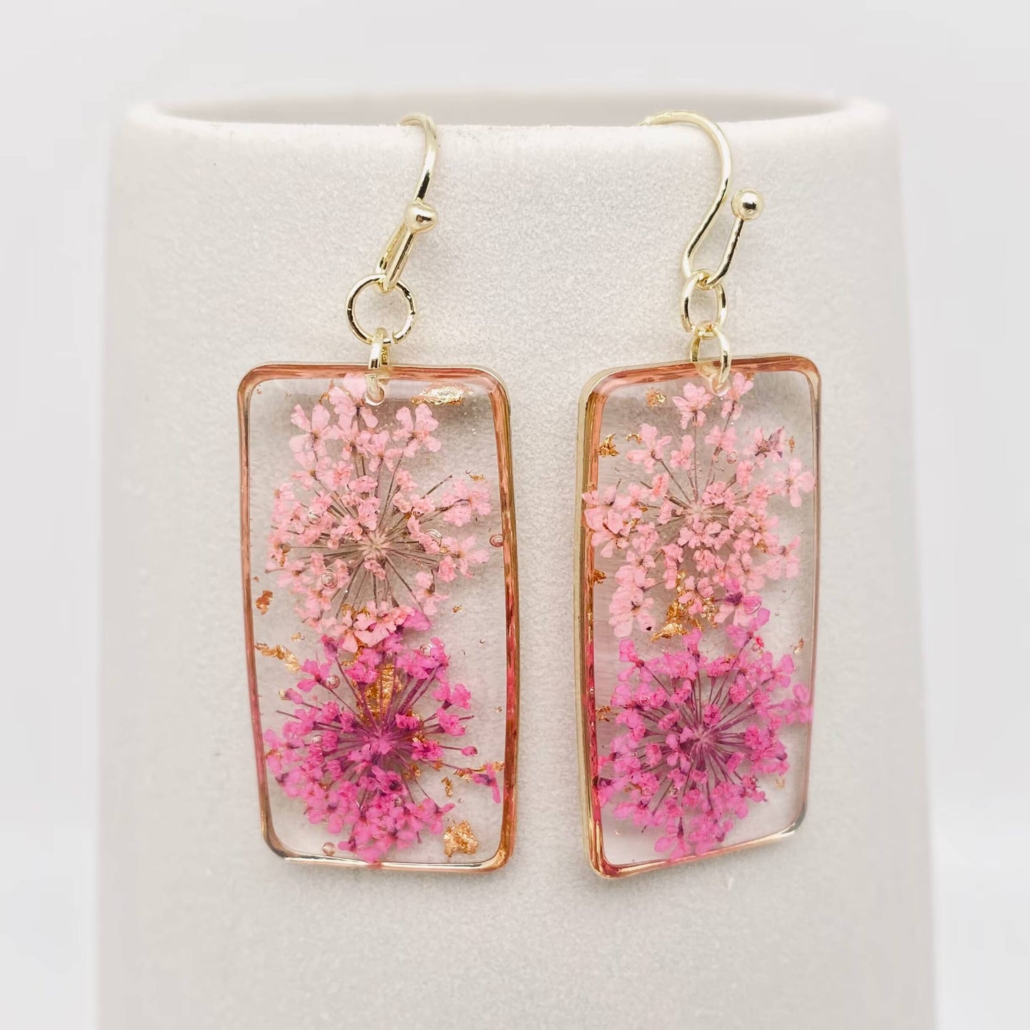 Dried Flower Queen Anne's Lace Rectangular Earrings