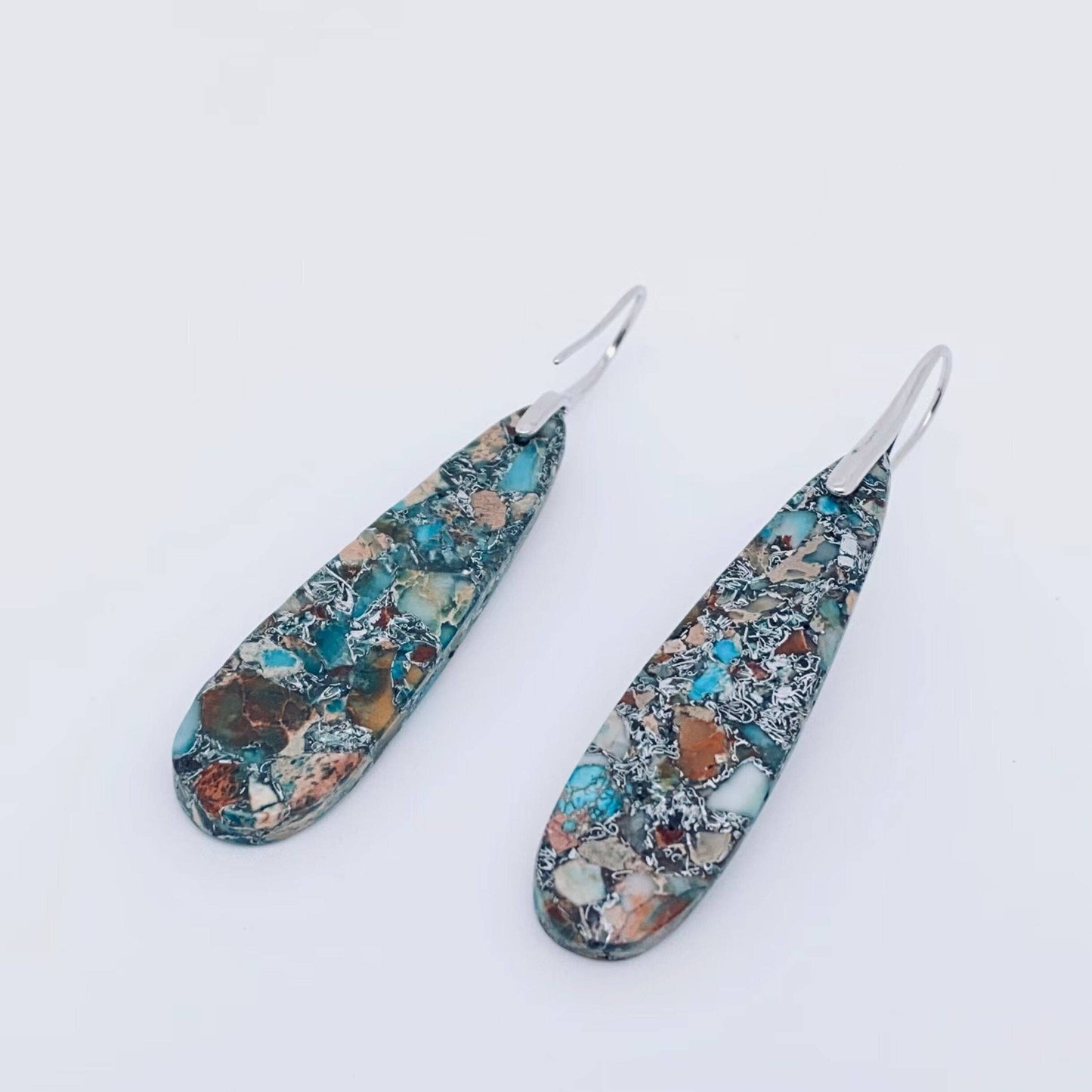 Gray Blue Long Drop Chakra Stone Earrings