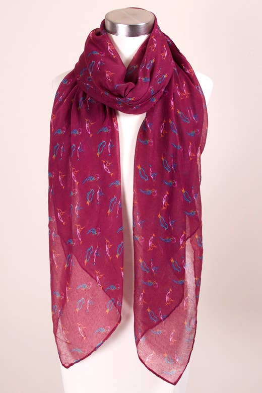 Colorful Multi Color Bird Outline Print Scarf