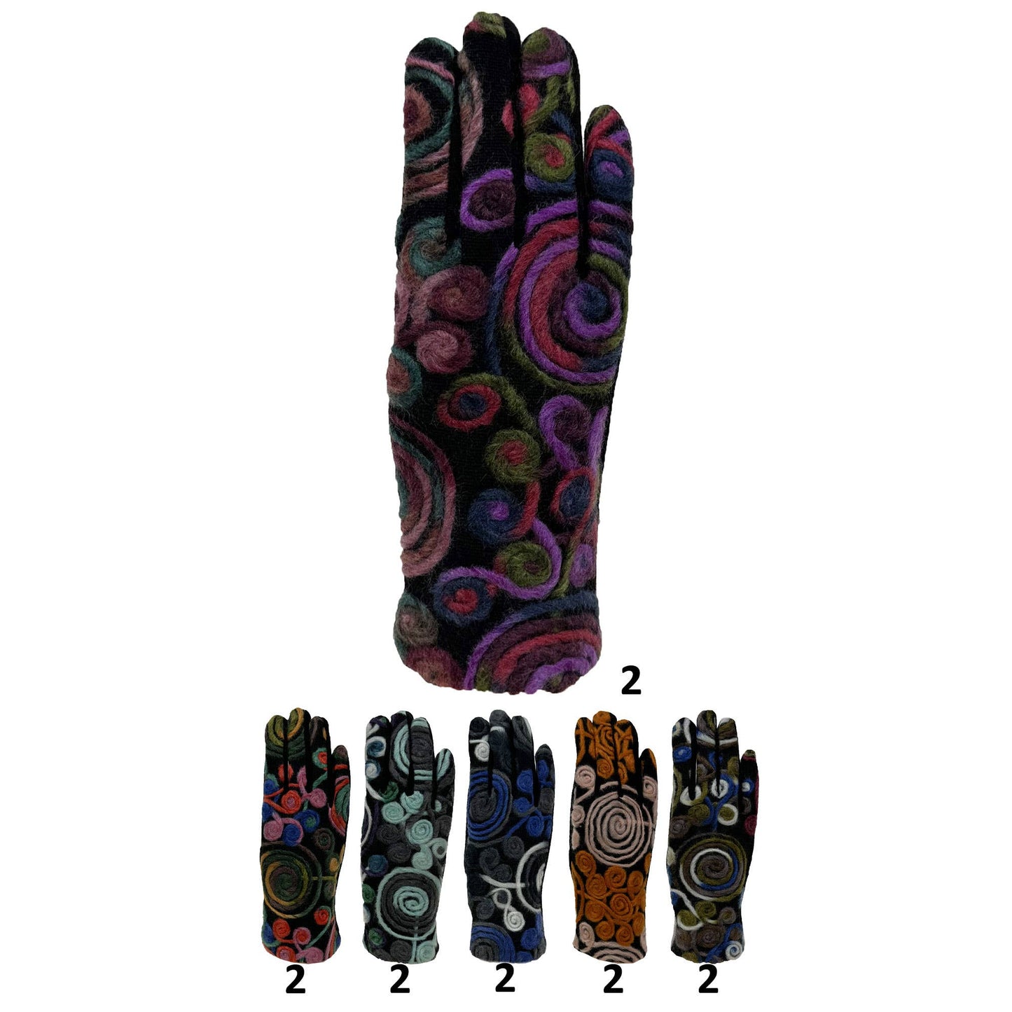 Spiral embroidery gloves