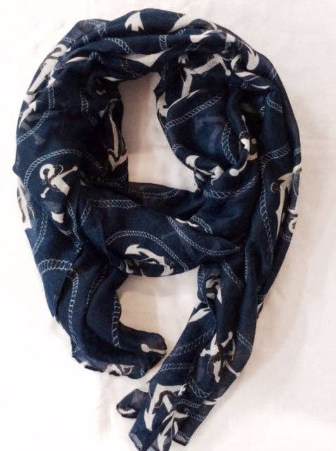 Navy Anchor Oblong Scarf