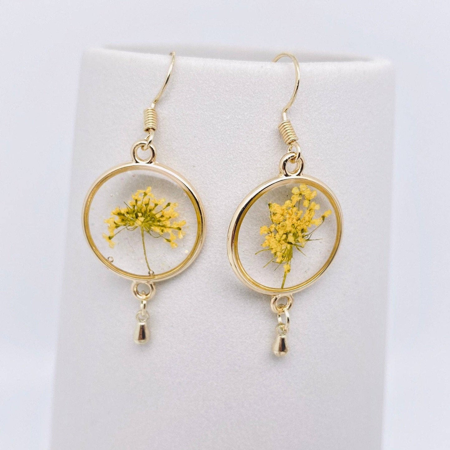 Pressed Flower Dried Flower Round Pendant Earrings