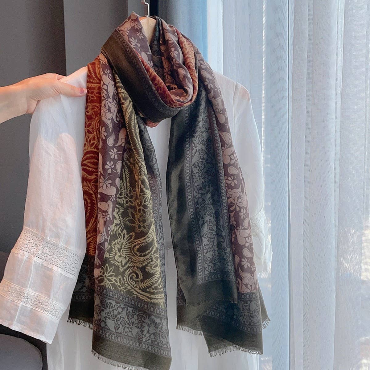 Paisley cotton linen scarf