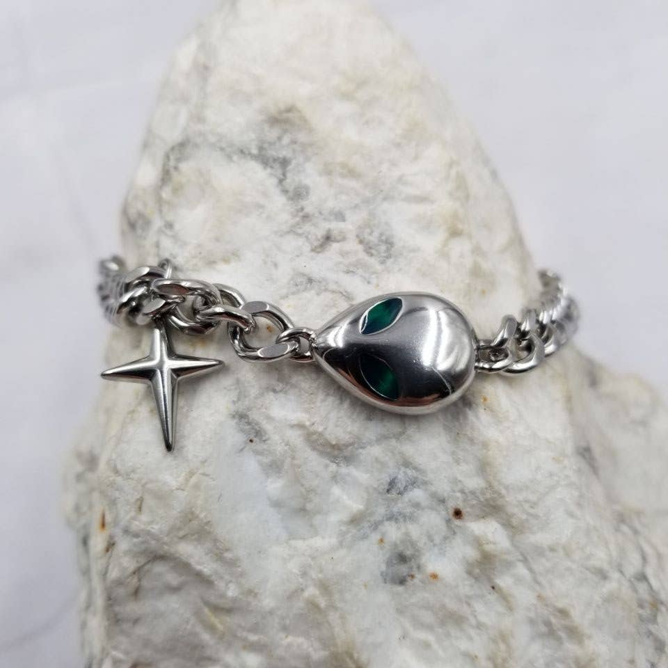 Stainless Steel Et Charm Cuban Chain Bracelet