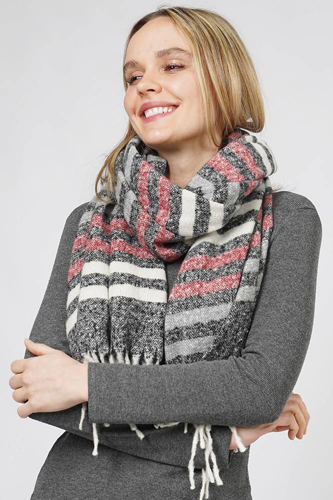 Multi Color Stripe Pattern Fringe Winter Scarf